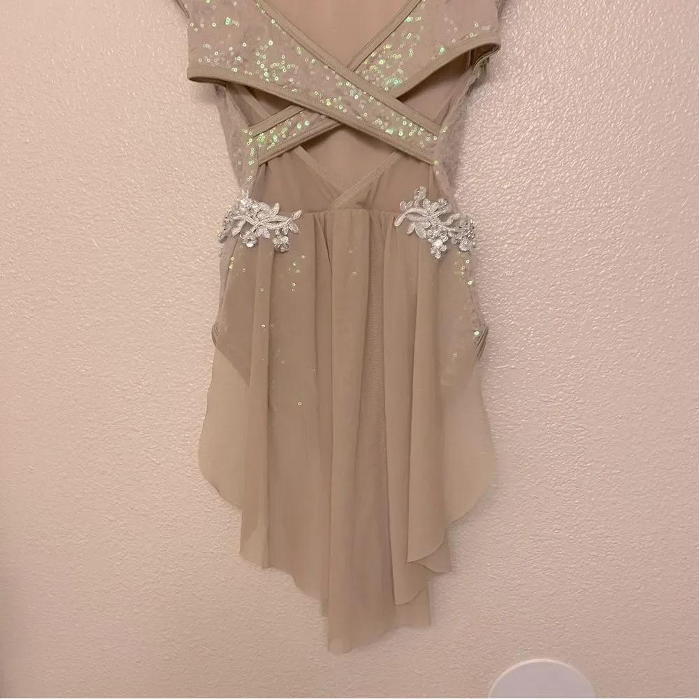 WEISSMAN Dance Costume beige sequin Love Is Just A Word 13442 SA-Small adult